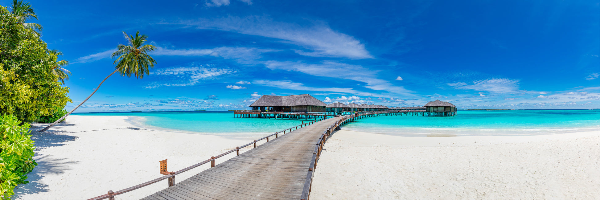 Panoramic Canvas Wooden Pier & Beach Resort Photograph High Quality 100% Australian Made Wall Canvas Print Ready to Hang