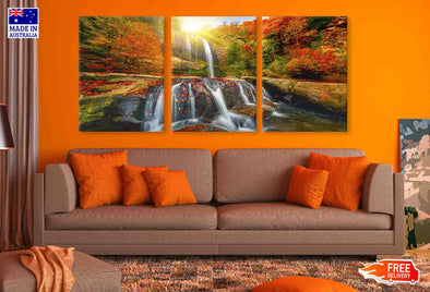 3 Set of Autumn Forest & Waterfall Scenery Photograph High Quality Print 100% Australian Made Wall Canvas Ready to Hang