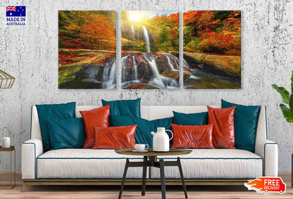 3 Set of Autumn Forest & Waterfall Scenery Photograph High Quality Print 100% Australian Made Wall Canvas Ready to Hang