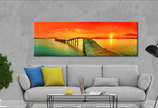 Panoramic Canvas Beach Pier Sunset High Quality 100% Australian made wall Canvas Print ready to hang