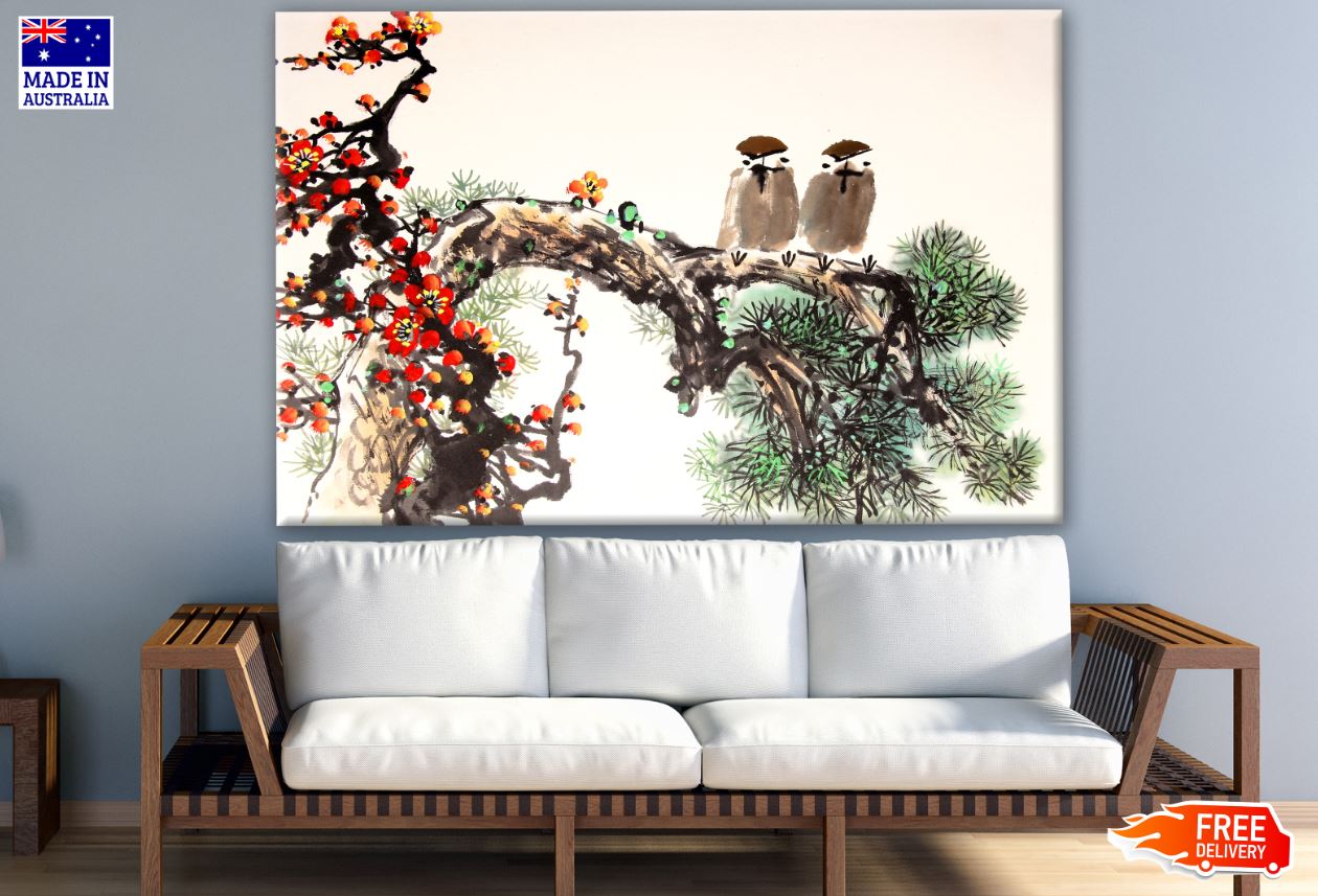 Birds on Flower Tree Branch Print 100% Australian Made