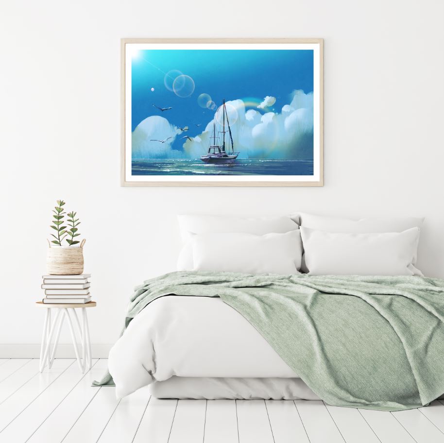 Boat on Sea Oil Painting Home Decor Premium Quality Poster Print Choose Your Sizes