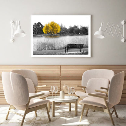 Yellow Tree on River Photograph Home Decor Premium Quality Poster Print Choose Your Sizes