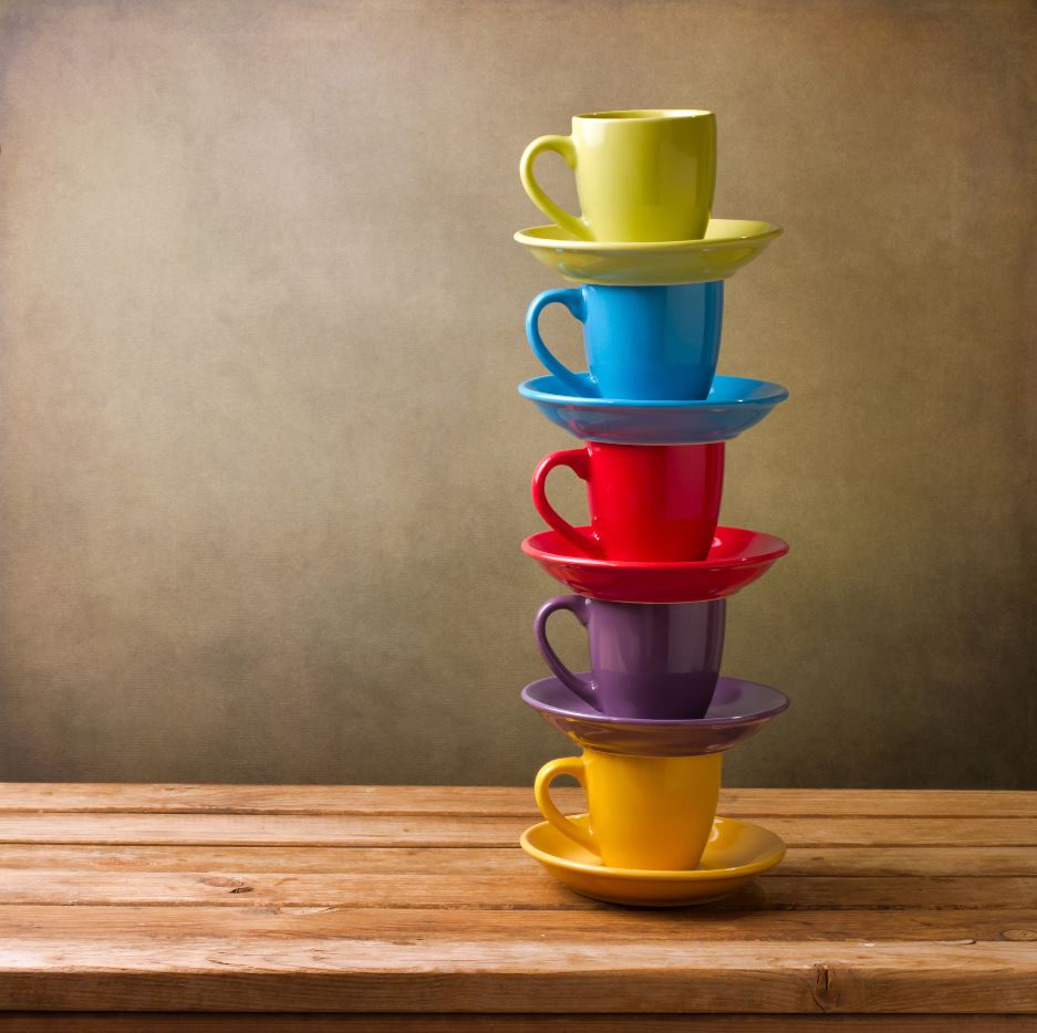 Square Canvas Colorful Cups on Table High Quality Print 100% Australian Made