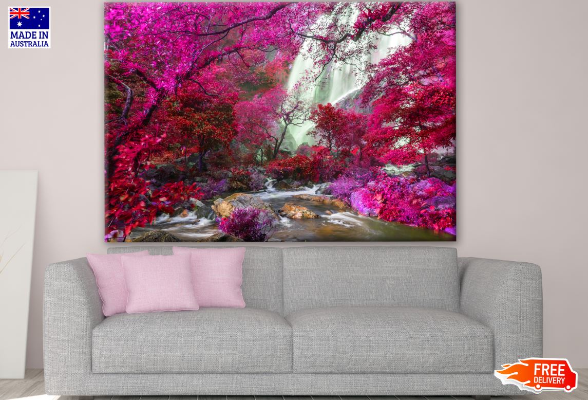 Waterfall & Pink Tree Forest Photograph Print 100% Australian Made