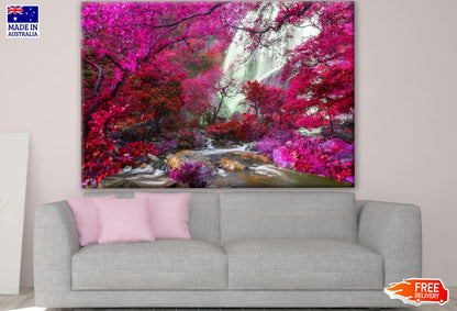 Waterfall & Pink Tree Forest Photograph Print 100% Australian Made