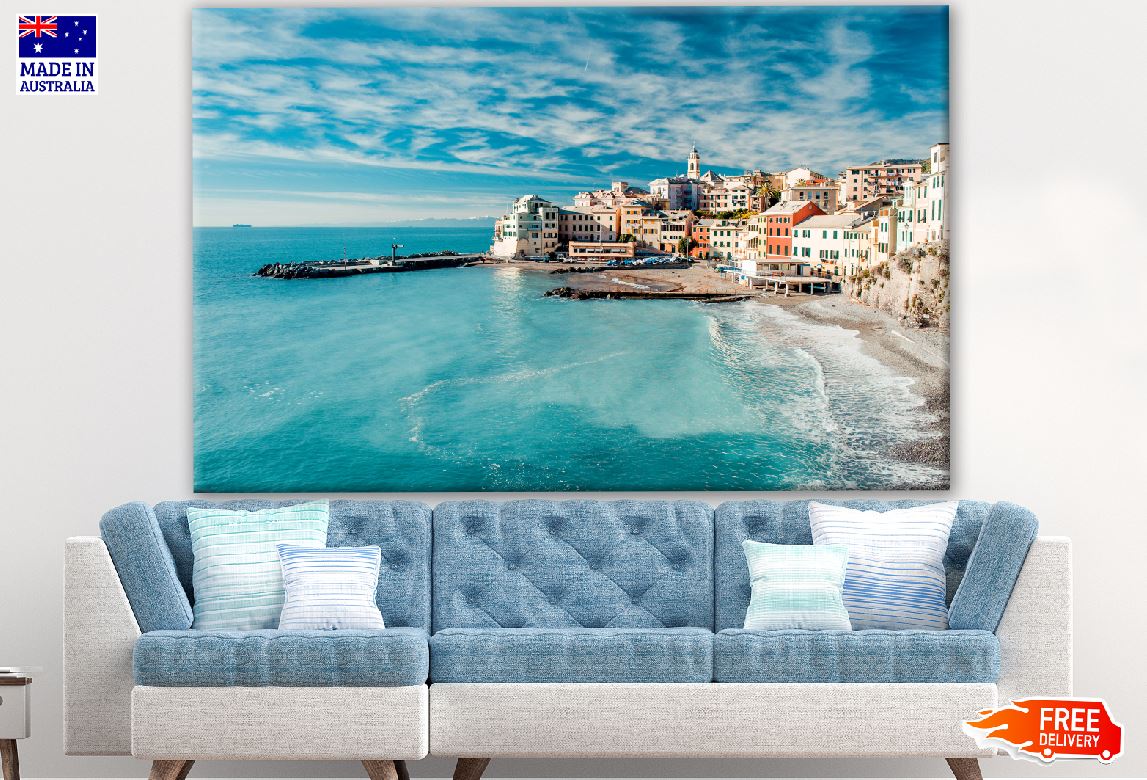 Beach & Bogliasco Town in Italy Print 100% Australian Made