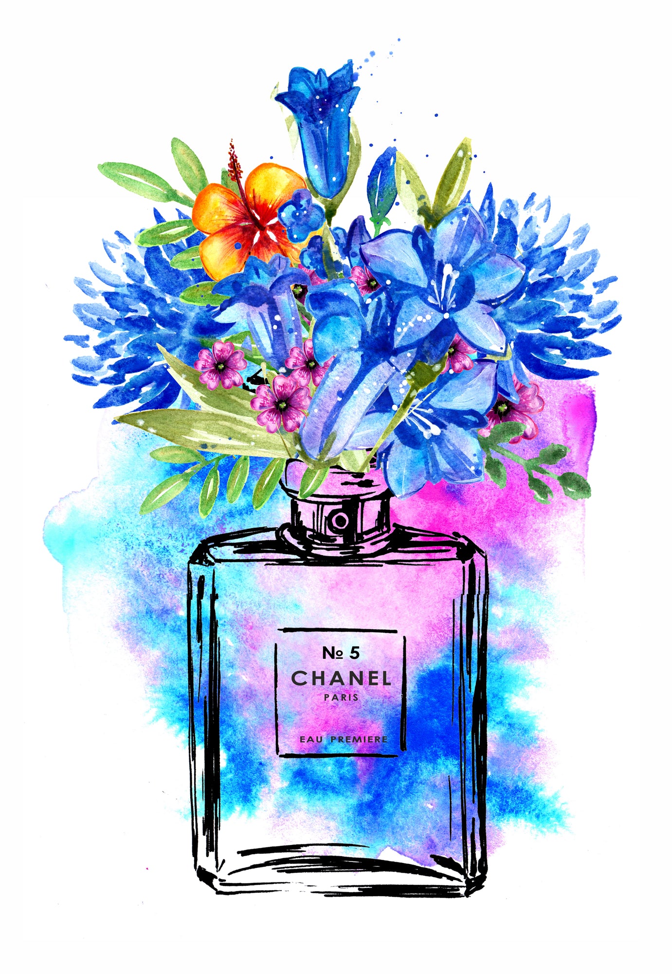 Perfume Bottle & Flowers Watercolor Painting Print 100% Australian Made