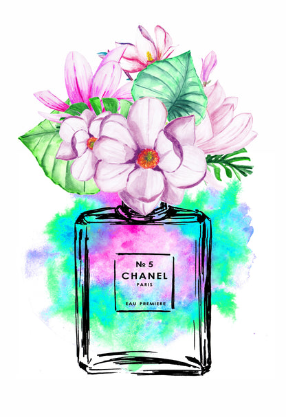Perfume Bottle & Flowers Watercolor Painting Print 100% Australian Made