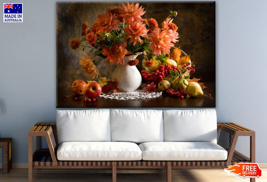 Flowers Vase & Fruits on a Table Photograph Print 100% Australian Made