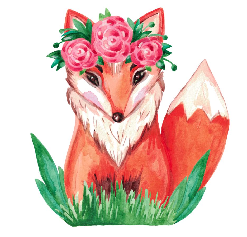 Square Canvas Fox with Floral Headdress Watercolor Painting High Quality Print 100% Australian Made