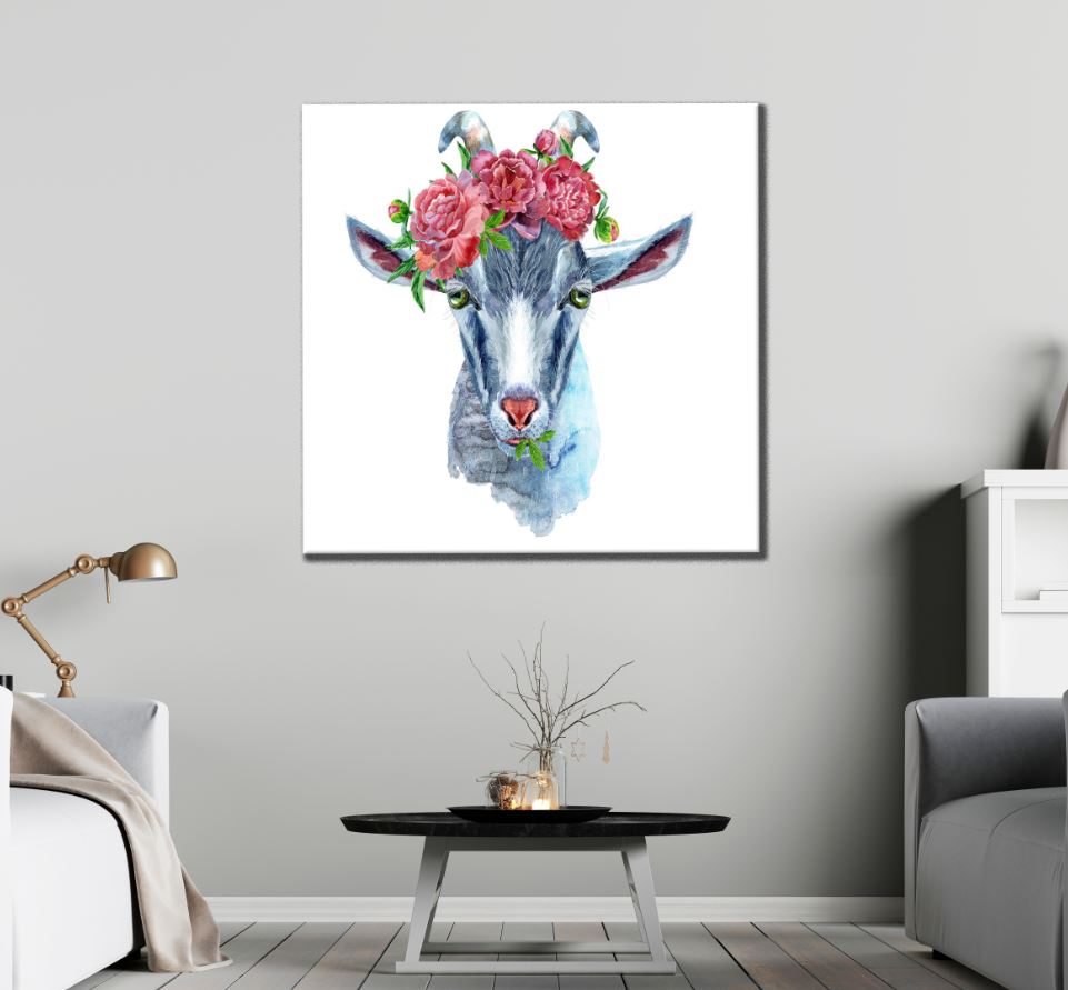 Square Canvas God with Floral Headdress Watercolor Painting High Quality Print 100% Australian Made