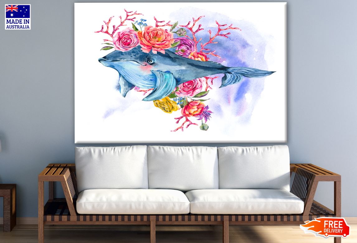 Whale & Flowers Watercolor Painting Print 100% Australian Made