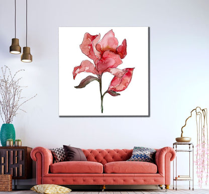 Square Canvas Red Flower Watercolor Painting High Quality Print 100% Australian Made