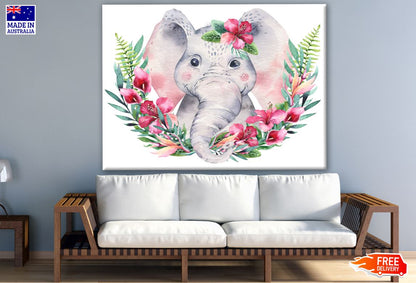 Elephant with Flowers Watercolor Painting Print 100% Australian Made