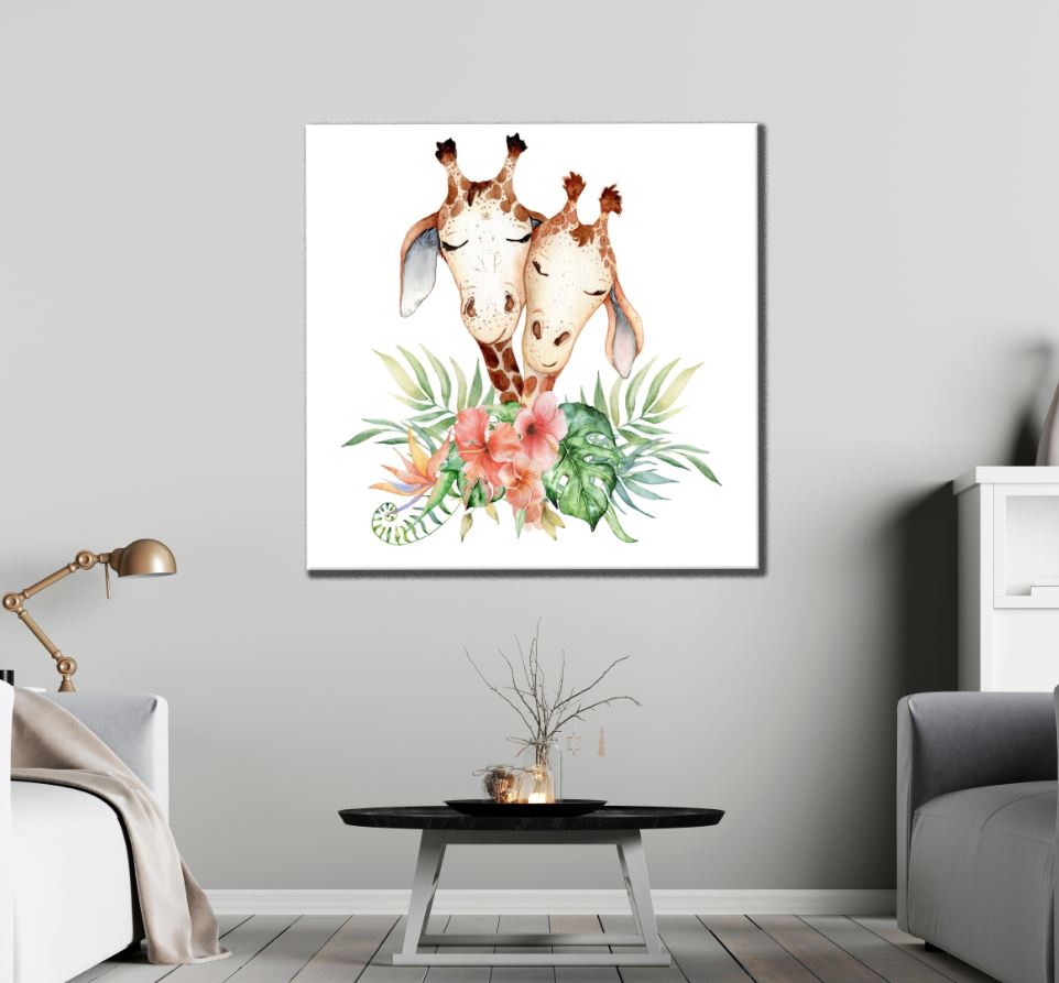 Square Canvas Giraffe Portrait Watercolor Painting High Quality Print 100% Australian Made