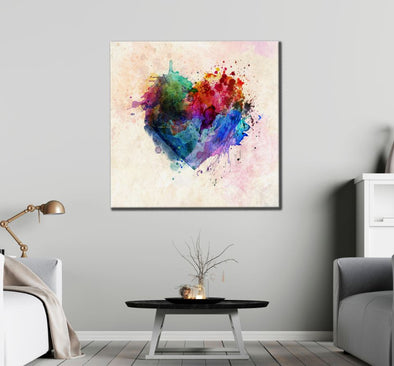 Square Canvas Watercolor Heart Abstract Painting High Quality Print 100% Australian Made