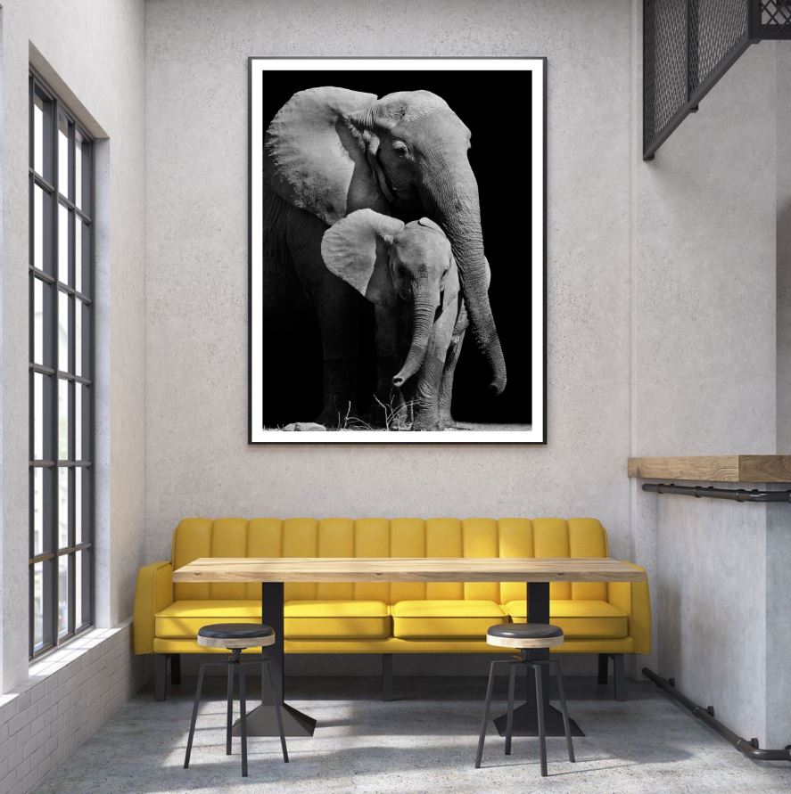 Elephant & Baby B&W Photograph Home Decor Premium Quality Poster Print Choose Your Sizes