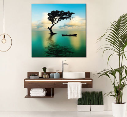 Square Canvas Tree in a Lake High Quality Print 100% Australian Made