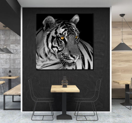 Square Canvas B&W Leopard Portrait & Gold Eyes Photograph High Quality Print 100% Australian Made