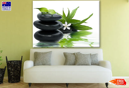 Zen Stones with Leaves & White Flower in Water Print 100% Australian Made