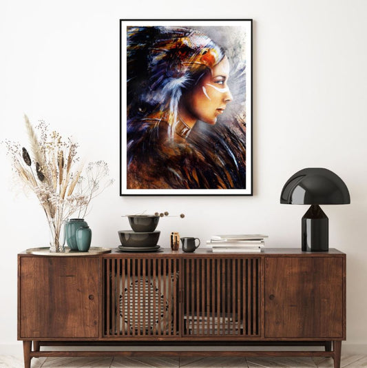 Indian Worrior Girl Oil Painting Home Decor Premium Quality Poster Print Choose Your Sizes
