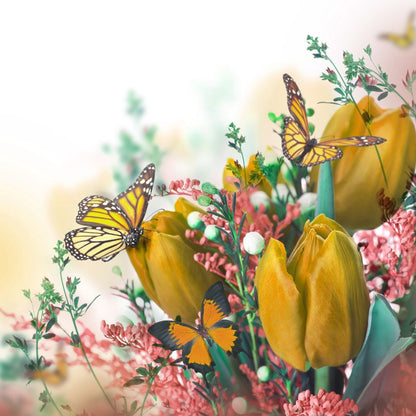 Square Canvas Yellow Flowers & Butterflies High Quality Print 100% Australian Made