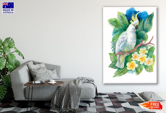 Parrot on the Branch with F-lowers Watercolor Painting Print 100% Australian Made