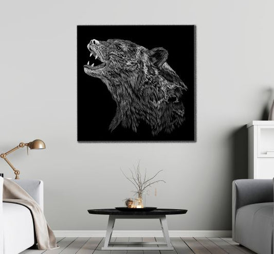 Square Canvas Bear Portrait B&W Design High Quality Print 100% Australian Made