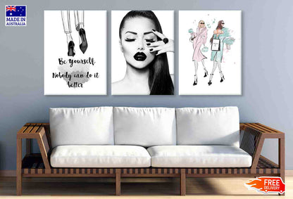 3 Set of Fashion Girls & Quote Vector Illustration High Quality Print 100% Australian Made Wall Canvas Ready to Hang