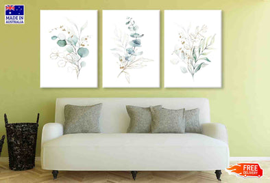 3 Set of Watercolor Leaves & Gold Splash Painting High Quality Print 100% Australian Made Wall Canvas Ready to Hang