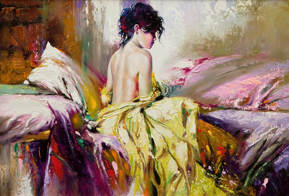 Girl on Bed Oil Painting Home Decor Premium Quality Poster Print Choose Your Sizes