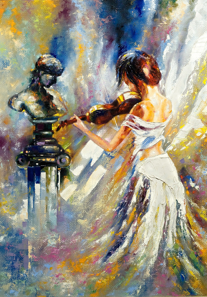 Girl Playing Violin Oil Painting Home Decor Premium Quality Poster Print Choose Your Sizes