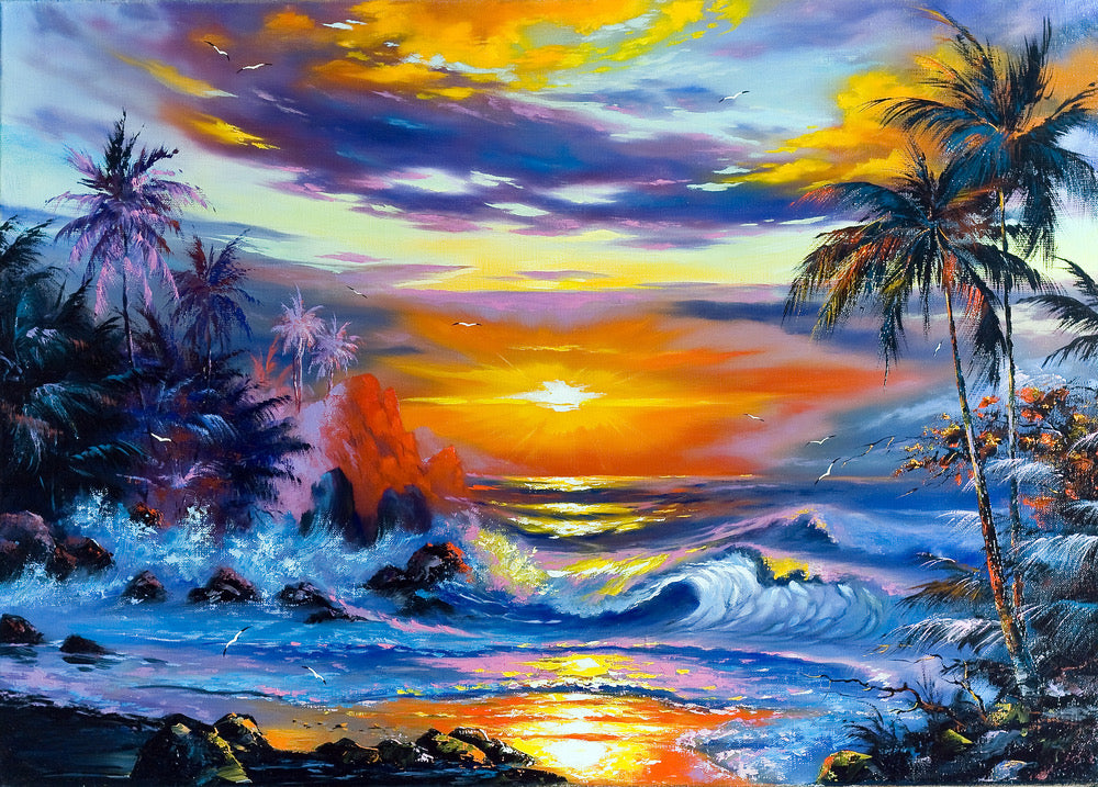 Rough Sea Sunset Oil Painting Print 100% Australian Made