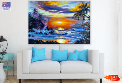 Rough Sea Sunset Oil Painting Print 100% Australian Made