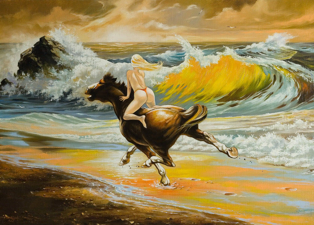 Girl & Horse Running on Beach Art Home Decor Premium Quality Poster Print Choose Your Sizes