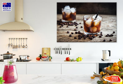 Iced Cofee & Coffee Seeds on Table Photograph Print 100% Australian Made