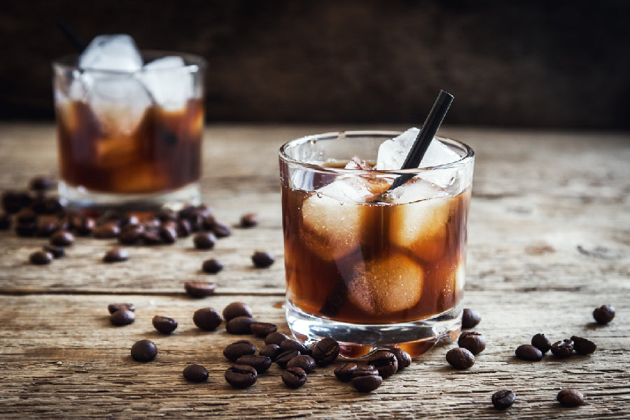 Iced Cofee & Coffee Seeds on Table Photograph Print 100% Australian Made