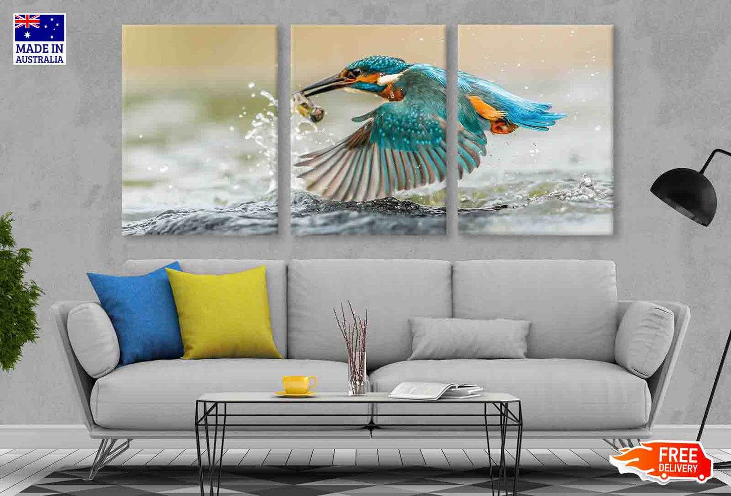 3 Set of Kingfisher Bird View Photograph High Quality Print 100% Australian Made Wall Canvas Ready to Hang