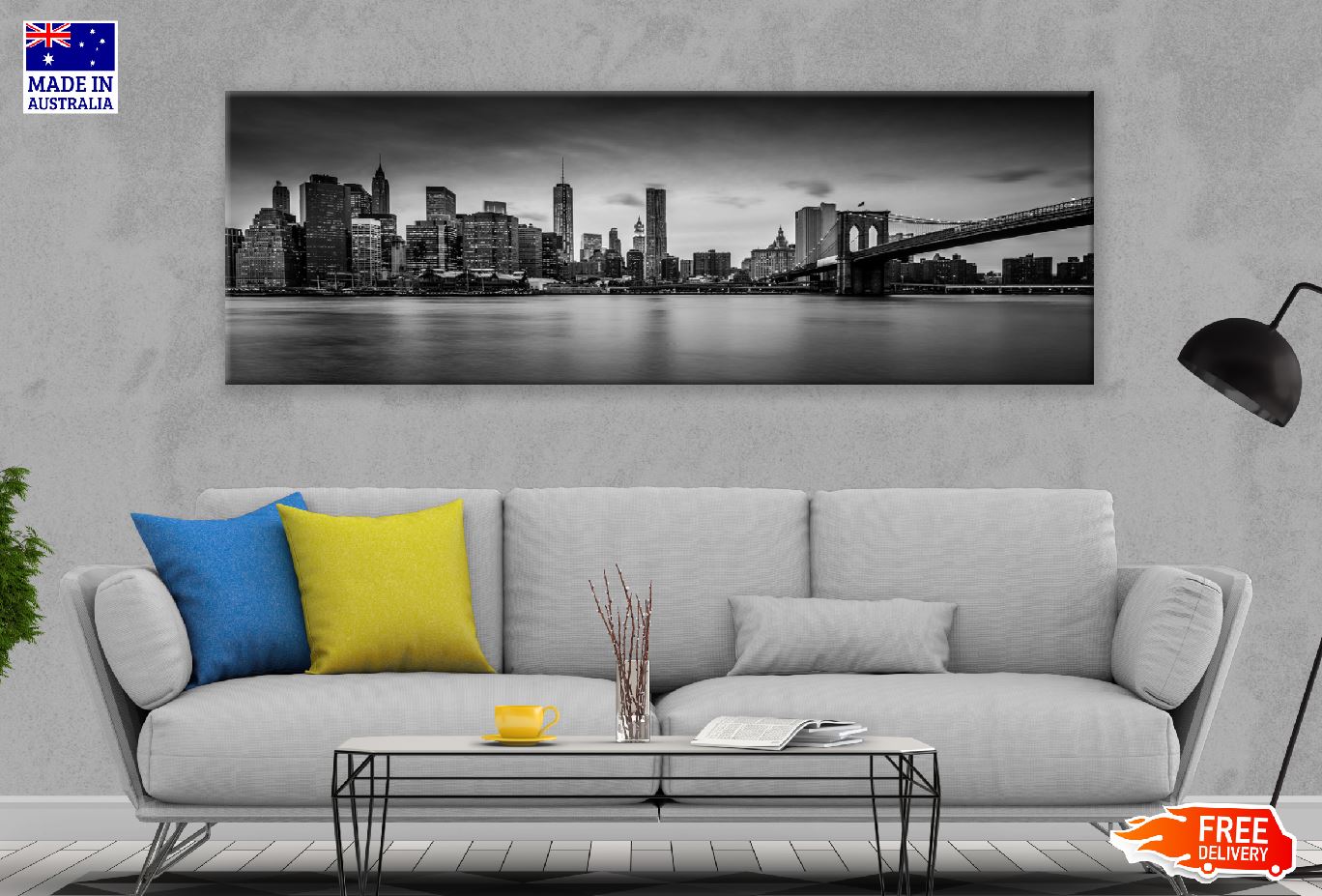 Panoramic Canvas New York Skyline B&W View Photograph High Quality 100% Australian Made Wall Canvas Print Ready to Hang