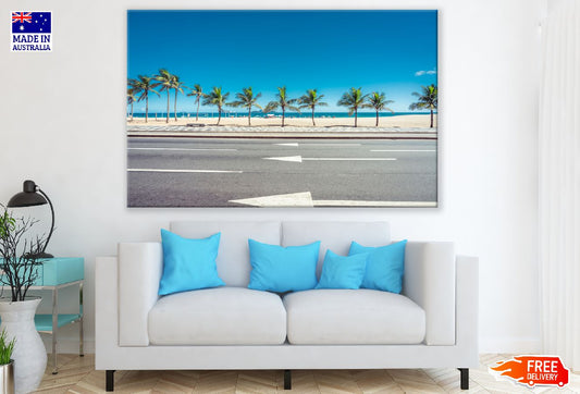 Palm Trees On Road & Sea View Photograph Print 100% Australian Made