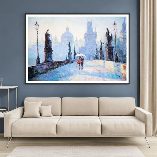 Couple Walking on Bridge Watercolor Painting Home Decor Premium Quality Poster Print Choose Your Sizes