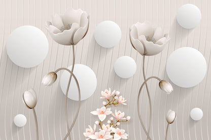 White Flowers & Circle 3D Design Home Decor Premium Quality Poster Print Choose Your Sizes