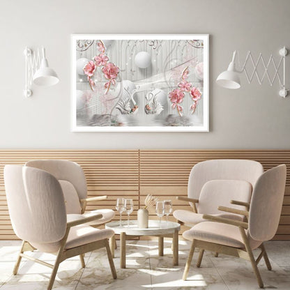 Circle, Swans & Flowers 3D Design Home Decor Premium Quality Poster Print Choose Your Sizes