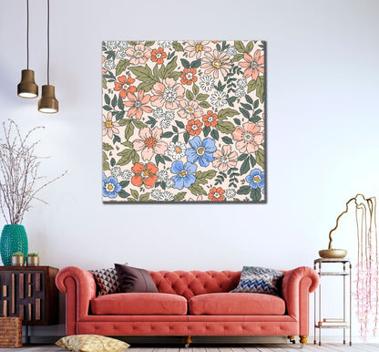 Square Canvas Colorful Floral Pattern Design High Quality Print 100% Australian Made