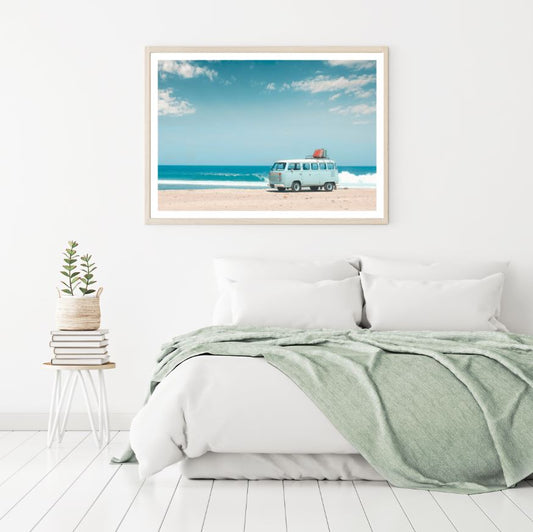 Blue Van on Beach Photograph Home Decor Premium Quality Poster Print Choose Your Sizes