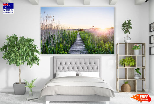 Wooden Foot Path in Grass Sunrise Photograph Print 100% Australian Made