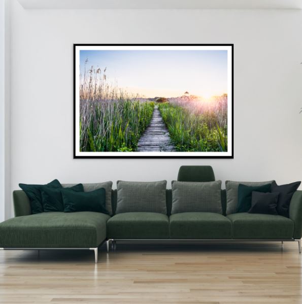 Wooden Foot Path on Grass Sunset Photograph Home Decor Premium Quality Poster Print Choose Your Sizes