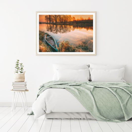 Boat on Lake at Sunset Photograph Home Decor Premium Quality Poster Print Choose Your Sizes