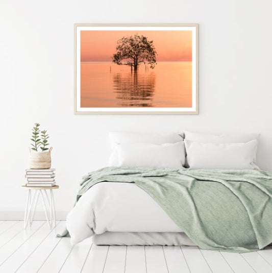 Tree in Lake at Sunset Photograph Home Decor Premium Quality Poster Print Choose Your Sizes